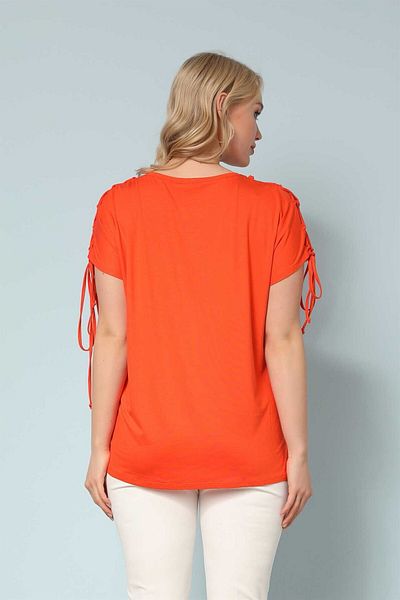 Two Mail Orange Shoulder Lace up Blouse