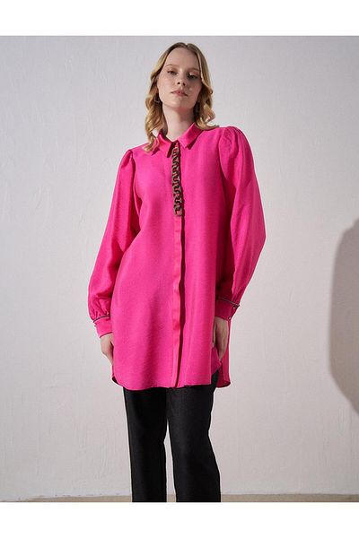 Kayra Fuchsia Jacquard Stone Embroidered Tunic