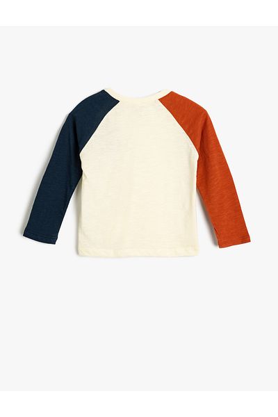 Koton Long Sleeve Crew Neck - Color Block Cotton T-Shirt