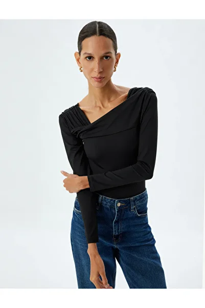 Koton Long Sleeve Asymmetrical Collar Slim Fit Blouse
