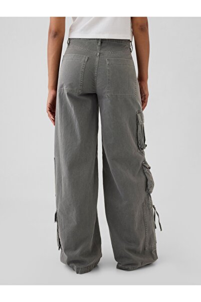 GAP Kadın Gri Mid Rise Relaxed Kargo Pantolon