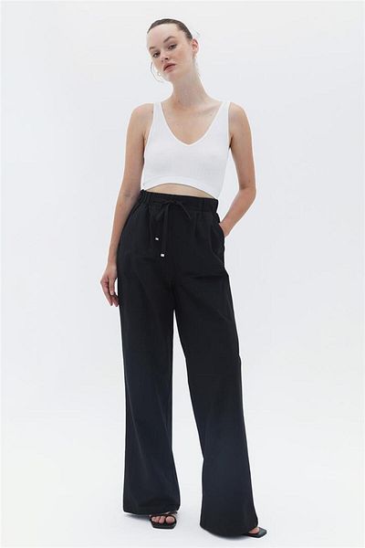 Fashion Friends Μαύρο φαρδύ παντελόνι στα πόδια