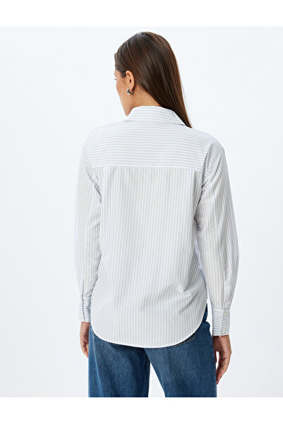 Koton Poplin Stone Detailed - Long Sleeve Classic Collar Shirt