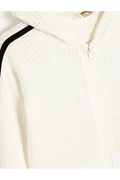 Koton Hooded Zippered Piping Sweatshirt - Mesh Detailed