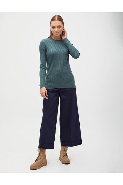 Kayra Crew Neck Corded Knitwear Blouse Mold Green