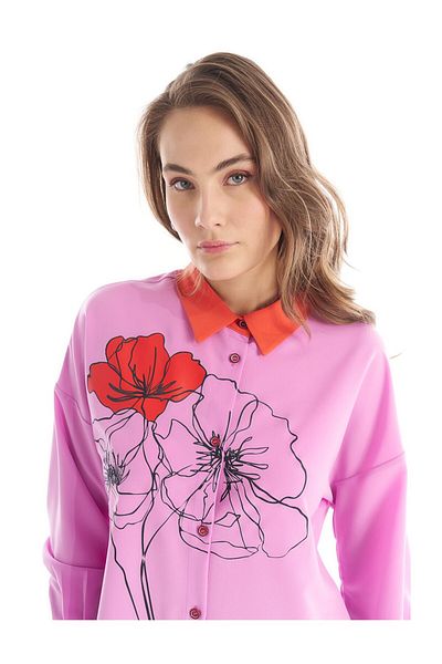 Kayra Bluză cu guler cămașă cu imprimeu floral roz caramel