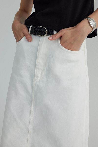 Suud Collection Ecrufarbener, langer Jeansrock