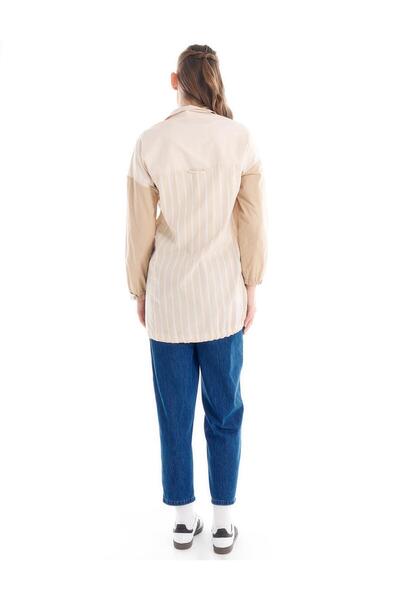 Kayra Beige Striped Poplin Tunic