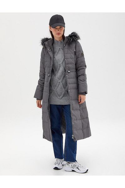 Kayra Goose Feather Filled Long Coat Smoked