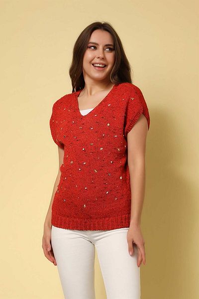 Two Mail Red Low Sleeve Blouse