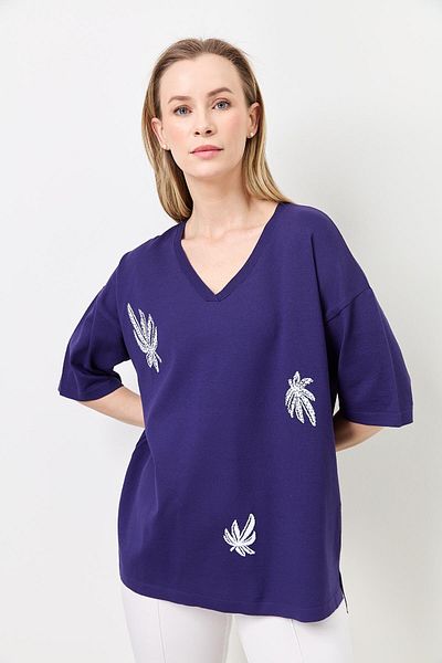 Two Mail Stone Detailed Knitwear Navy Blue-White