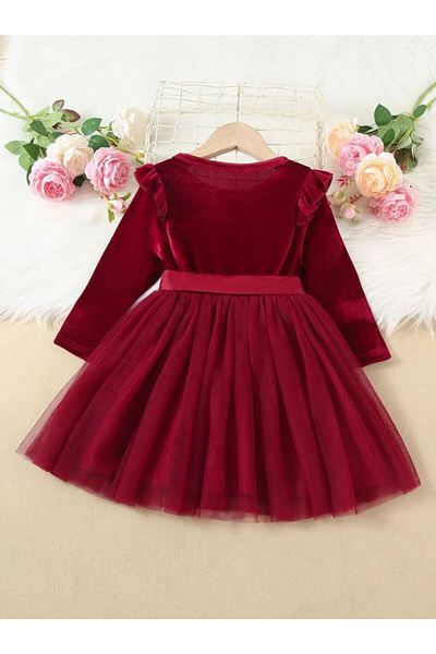 ASIA GİYİM Girls Birthday - Christmas New Year's Princess Fluffy Tutu Velvet Dress with Ribbon