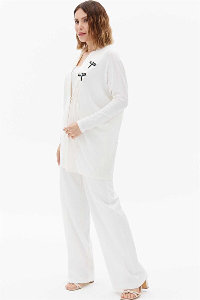 Two Mail Önü Büzgülü Hırka BEYAZ