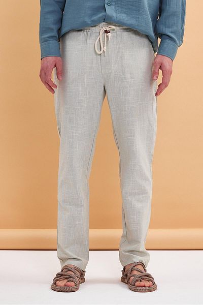 FıttingRoom Elastic Waist Straight Leg Alaçatı Cotton Linen Mint Trousers