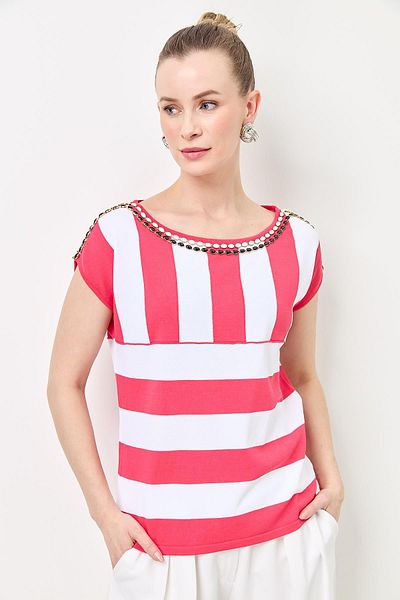 Two Mail Striped Blouse PINK
