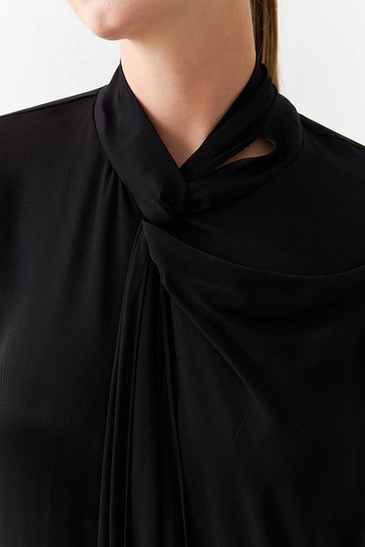 Setre Black Long Sleeve Blouse with Asymmetric Neck Detail
