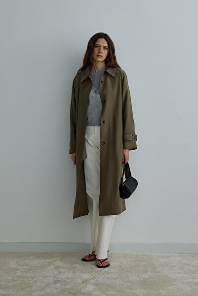 Suud Collection Khaki Color Weightless Long Trench Coat