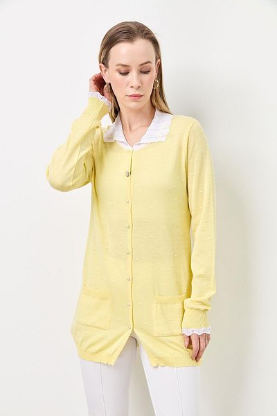 Two Mail Lace Collar Cardigan YELLOW