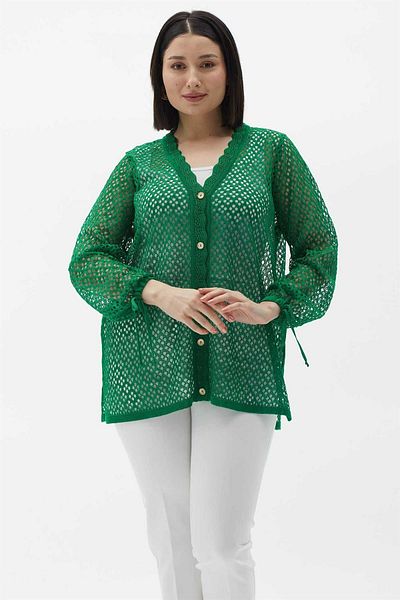 Two Mail Sleeve Lace-up Cardigan Green