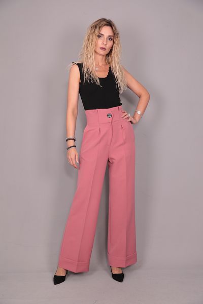 ÖNDER ÖZSOY High Waist Dusty Rose Double Leg Trousers