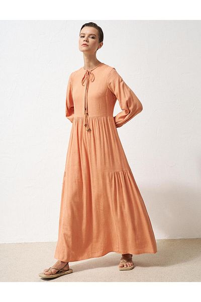 Kayra Φόρεμα με φούντες Half Placket - Peach Design