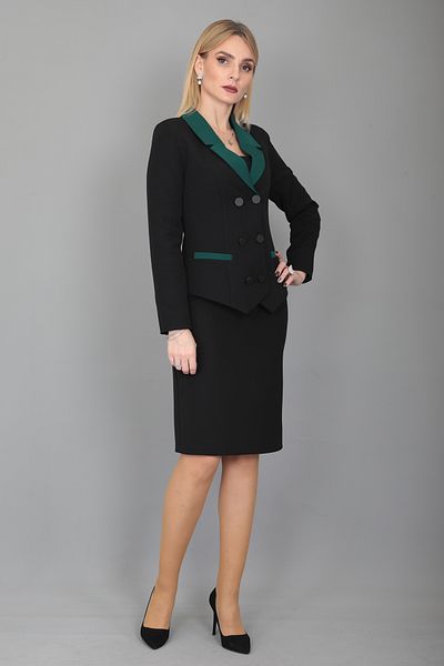 ÖNDER ÖZSOY Emerald Colored Garnished Jacket and Vase Skirt Set with Back Slit