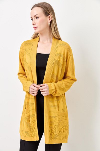 Two Mail Stacked Openwork Cardigan MUSTARD