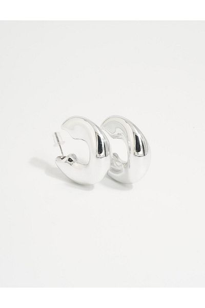 Kayra Curved Hoop Earrings Silver