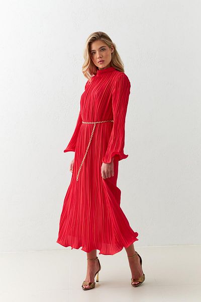 Setre Rochie midi roșie - Detaliu cu gât și curea