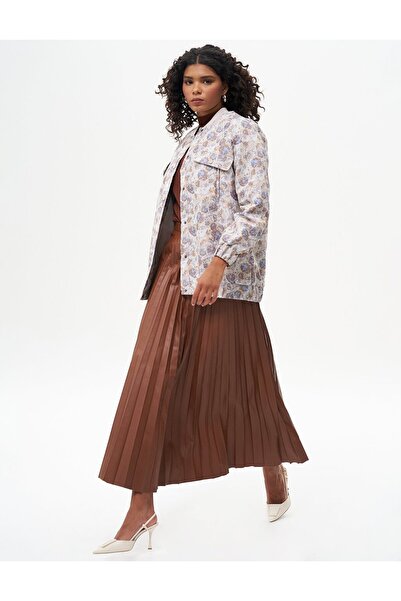 Kayra Soyut Desen Kapak Cepli Ceket Havacı Mavi