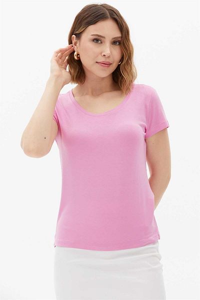 Two Mail Light Pink Short-sleeved Basic Blouse