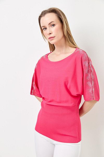 Two Mail Stoned Sleeve Knitwear Fuchsia