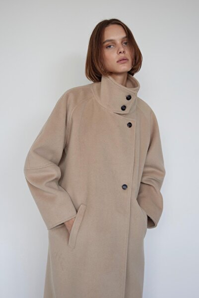 Suud Collection Bézs Ade Állványgallér bélyegző kabát