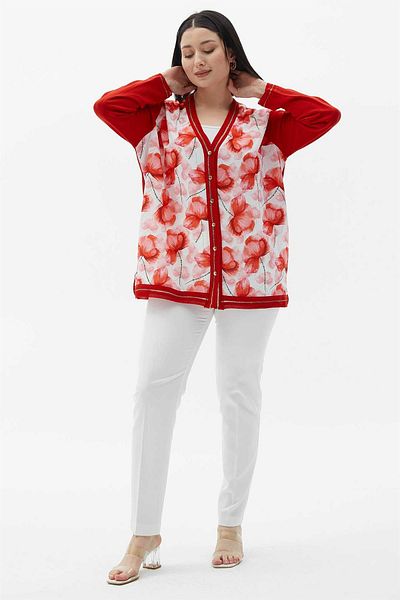 Two Mail Flower Cardigan Red