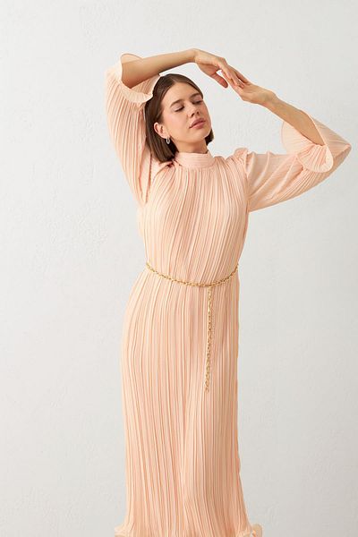 Setre Rochie midi de somon deschis cu gât și curea