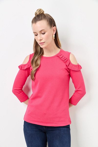 Two Mail Ruffle Detailed Knitwear Fuchsia