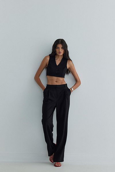 Suud Collection Gabri Black Linen Vest - Buttoned