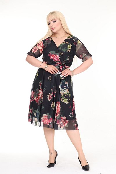 modayız Plus Size Patterned Double Breasted Collar Summer Dress - Short Sleeve 33b-2568
