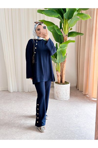 ASEL FASHİON Premium Button Modal Set Navy Blue
