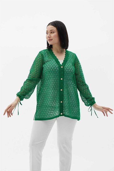 Two Mail Sleeve Lace-up Cardigan Green