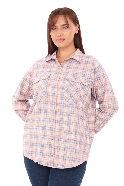Lady Majestic Stoned Plaid Pocket Large Size Shirt