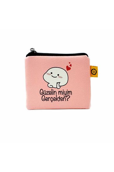 PALTO TASARIM Is I Really Your Beautiful? Pink Printed Coin Purse