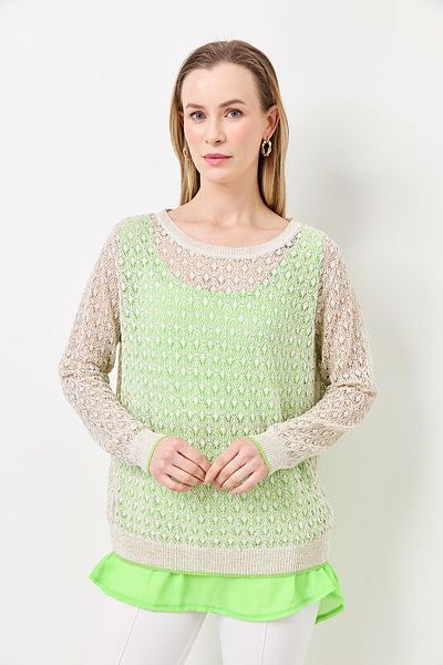Two Mail Zipper Accessory Blouse Apple Green-Ecru