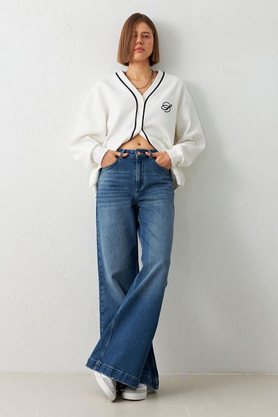 Setre High Waist Blue Jeans with Grinding Detail