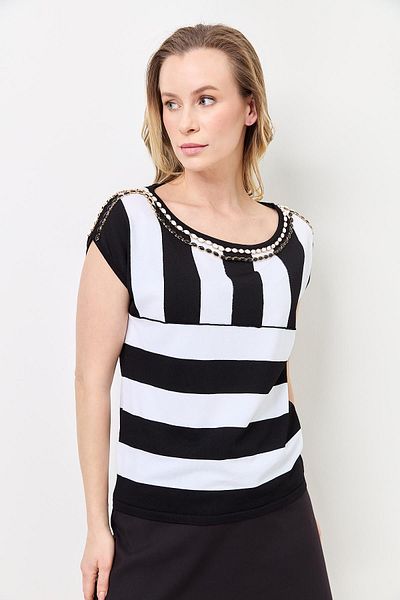 Two Mail Striped Blouse BLACK