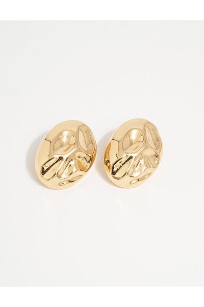 Kayra Gold Color Oval Patterned Earrings