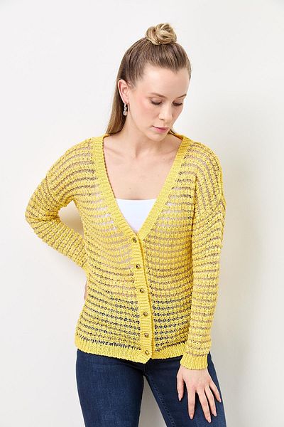 Two Mail V-Neck Cardigan Yellow-Gold