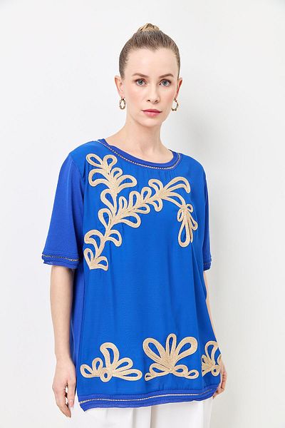 Two Mail Embroidery Detailed Knitwear COBALT
