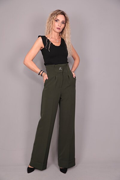 ÖNDER ÖZSOY Duble Paça Yüksek Bel Pantolon-Haki