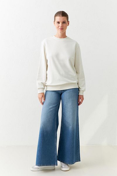 Setre Ecru Long Sleeve Crew Neck Sweatshirt - Basic Model